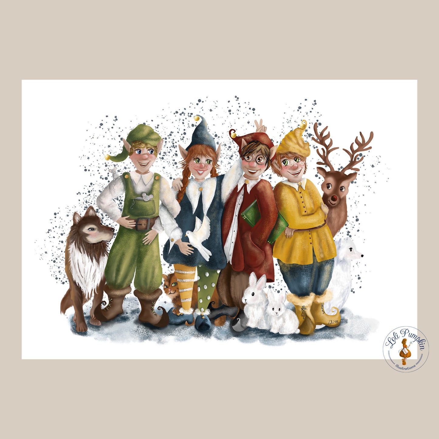 Affiche tirage d'art - Elfes de Noël