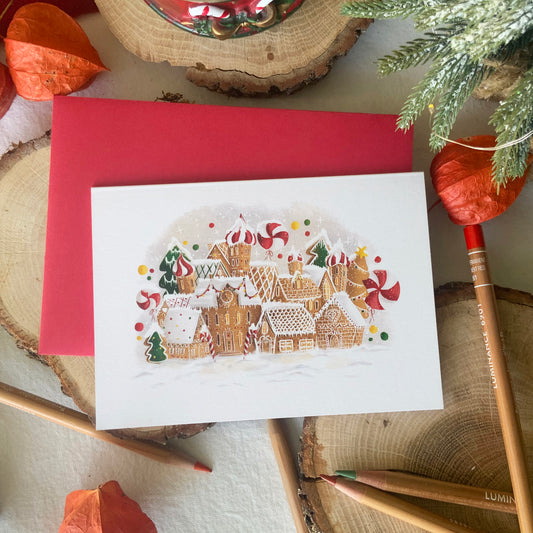 Carte de Noël - Village pain d'épices