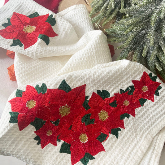 Torchon brodé - Étoiles de Noël