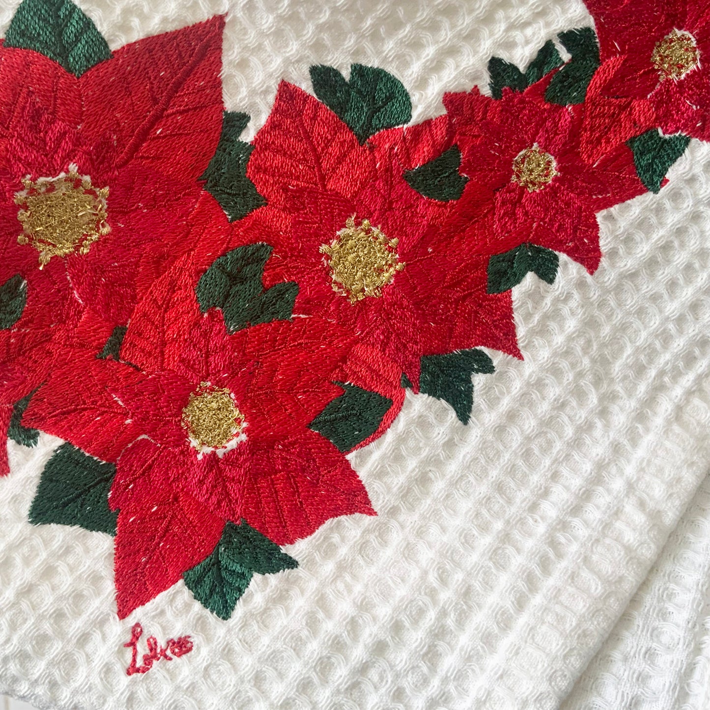 Torchon brodé - Étoiles de Noël